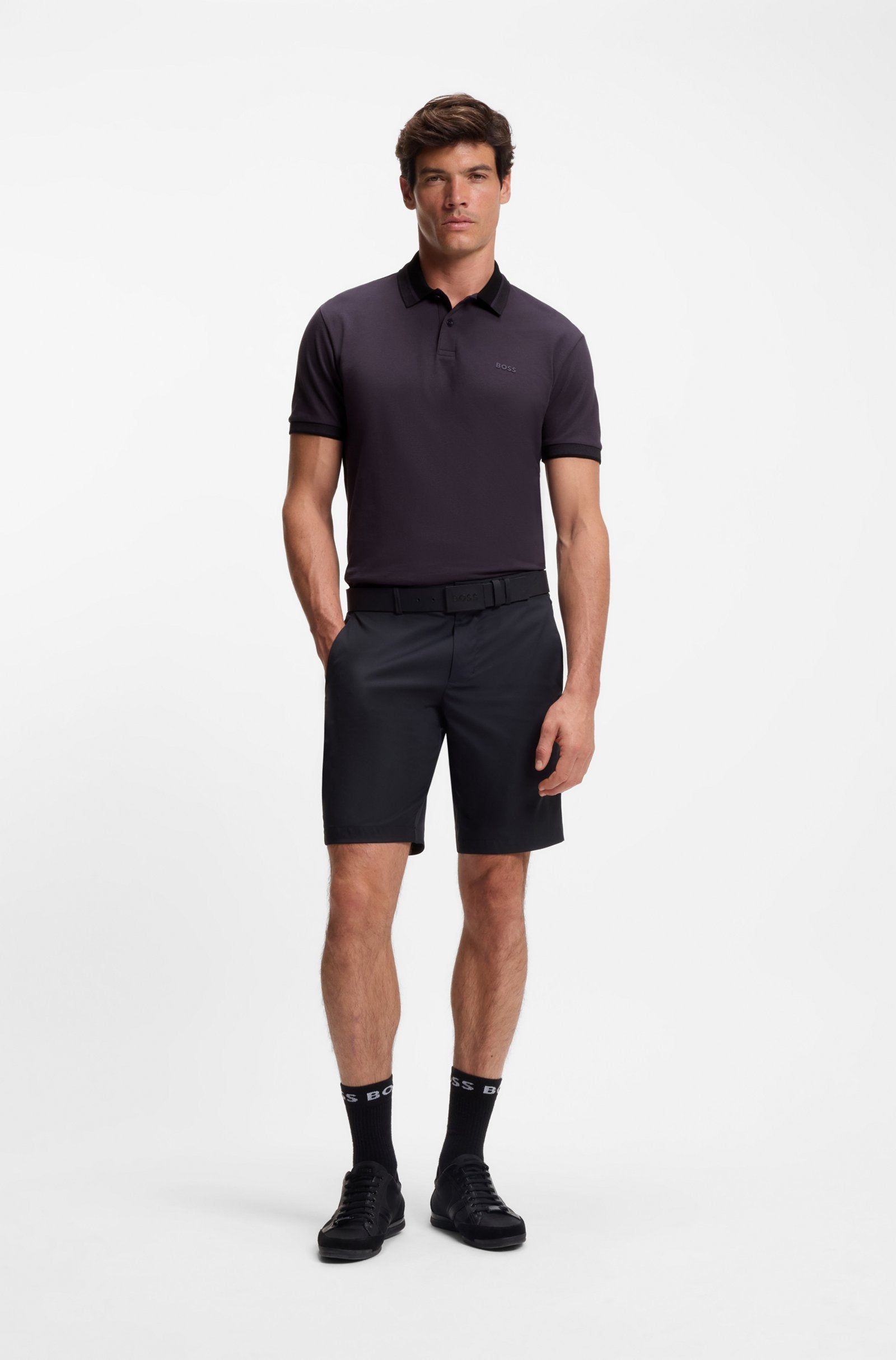 Stripe-collar polo shirt in cotton piqué
