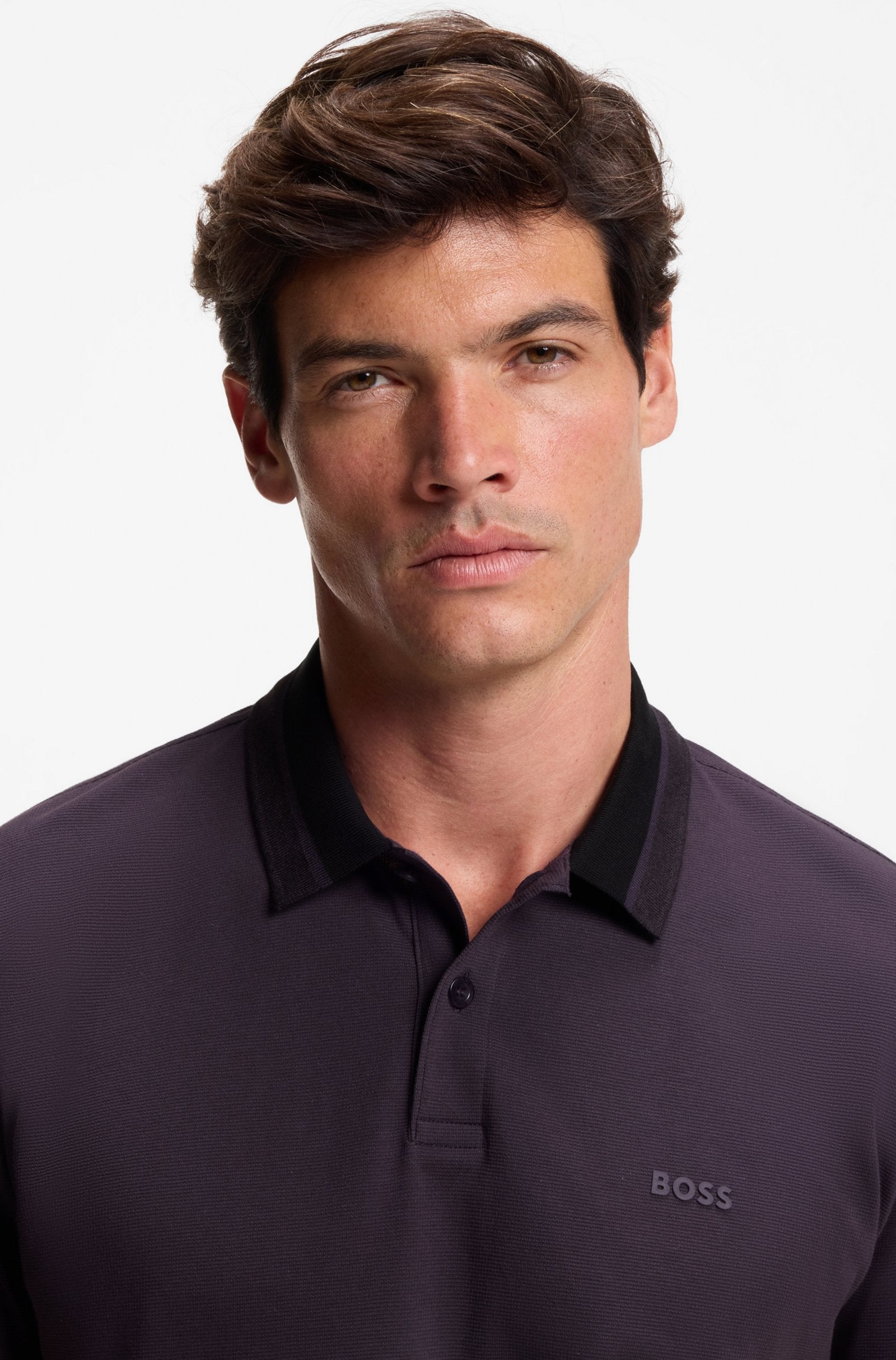 Stripe-collar polo shirt in cotton piqué
